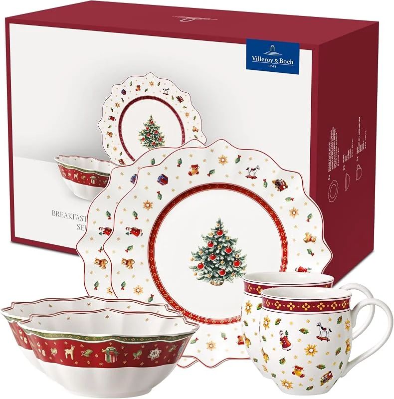 Villeroy & Boch – Toy's Delight Set Desayuno 6 Piezas Rojo, Blanco, Platos para Navidad, Cuencos, Tazas, Premium Porcelain — Adviento y mesa