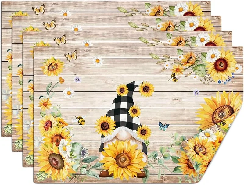 Visita la tienda de comfoyar comfoyar Juego de 4 Manteles Individuales Gnomo de Girasol de Verano, Salvamanteles Individuales de Manteles Abeja Floral de Margarita Lino para Cocinas Decoración de Mesas para Fiestas 30x45cm — Hogar y cocina