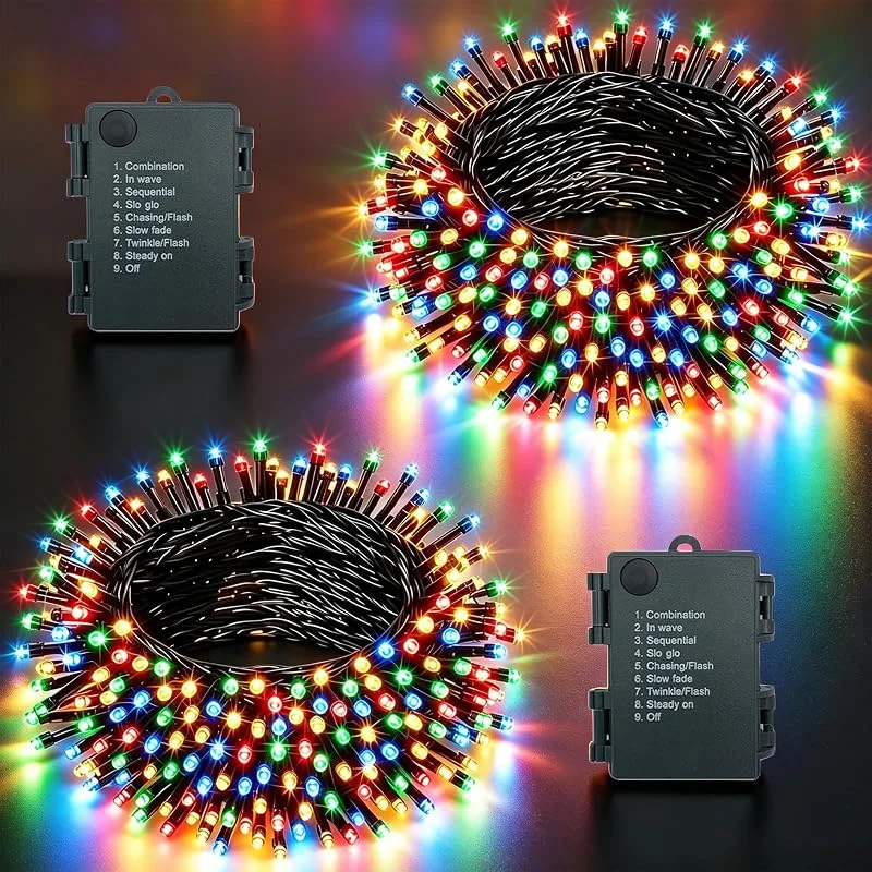 MOLVCE Guirnalda Luces Pilas Luces LED 8 Modo Impermeable Temporizador para Exterior o Interiores Cadena Decoración 5m 50LEDs, 2 Pack, Decorativas para Navidad, Halloween, Boda, Color — Luces Navidad