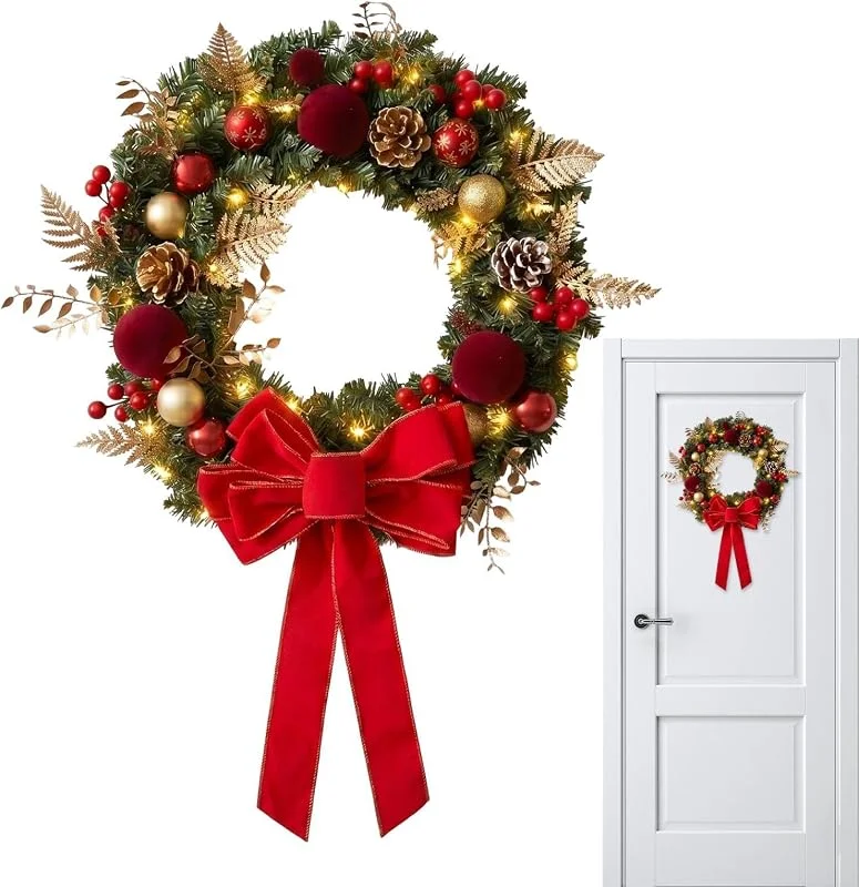 Generic Corona de Navidad para puerta de 40 cm con luz LED artificial — Decoracion Navidad
