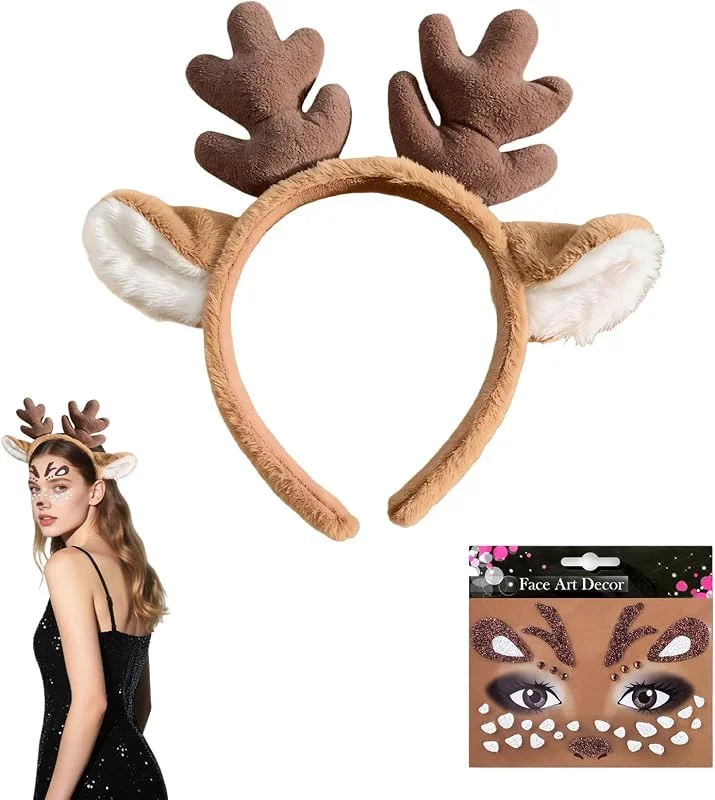Visita la tienda de Richaa Diadema de reno de Navidad para mujer, disfraz de ciervo, hombre y mujer, para fiestas, vacaciones, cosplay, carnaval — Ropa Navidad