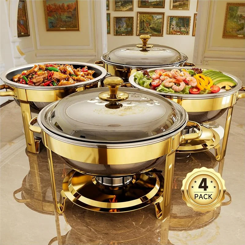 KScocina Calentadores de alimentos para buffet, paquete de 4 unidades, juego de calentadores de alimentos redondos de acero inoxidable de 5 cuartos de galón para fiestas en casa, reuniones navideñas, eventos — Adviento y mesa
