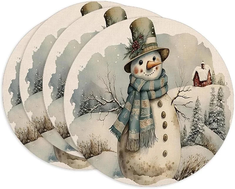 Bseical 4 Piezas Salvamanteles Navidad, 35 cm Manteles Individuales Navidad, Individuales Mesa Navidad Lavables, Salvamanteles Individuales de Lino para Celebraciones, Comedores, Fiestas (D) — Hogar y cocina
