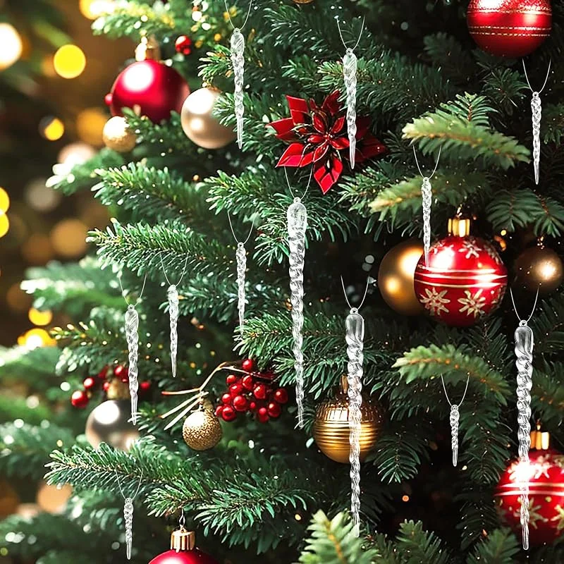 Abeillo Decoración de árbol de Navidad, adornos de gota de carámbanos de cristal, 40 piezas de varios tamaños, transparentes colgantes de Navidad, decoraciones de gota de carámbano con cuerda, colgante de — Decoracion Navidad