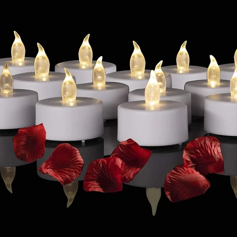 Baikaraer Juego de 24 velas de té LED sin llama, funciona con pilas, color blanco cálido — Cena a la luz de velas
