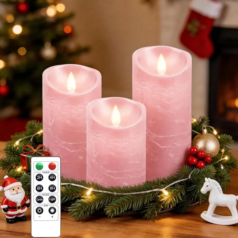 Visita la tienda de AiiBowy LED Velas Sin Llama [3 Piezas], Velas a Pilas, Cera Real, Llama Parpadeante, Control Remoto, Función de Temporización, para Navidad, Cumpleaños, Fiestas, Bodas (Rosa) — Cena a la luz de velas