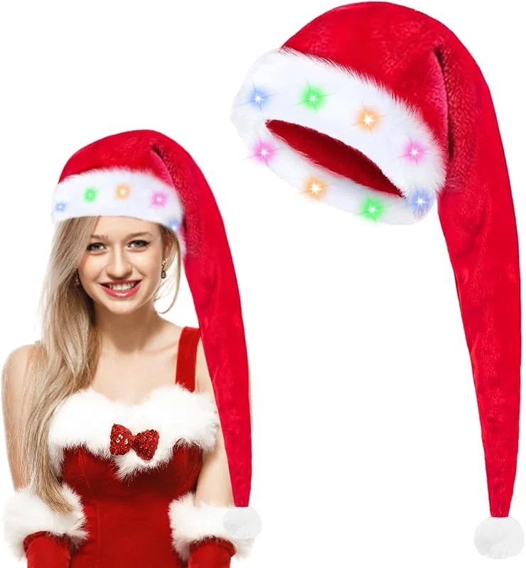 Leonshco Gorro de Papá Noel, gorro de Papá Noel de peluche rojo, gorro de Navidad con borde de pelo grueso, accesorios cálidos para fiestas de Navidad, adecuado para adultos y niños — Ropa Navidad