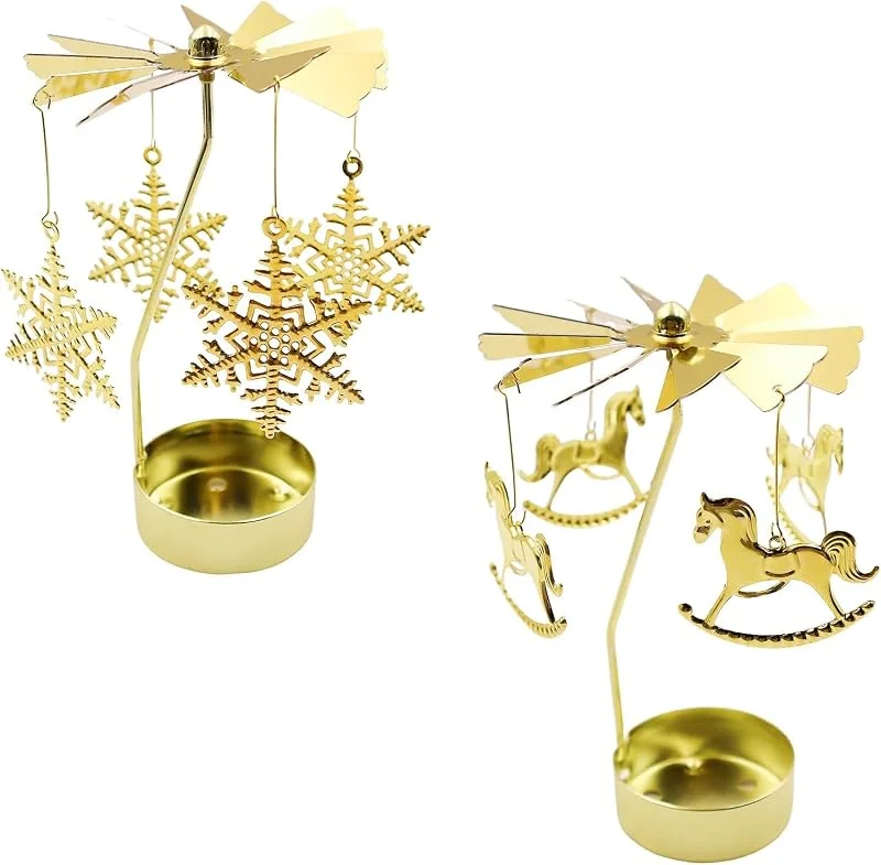 GETRICH 2 Piezas Portavelas Giratorio de Navidad Candelabros Giratorios Portavelas — Adviento y mesa
