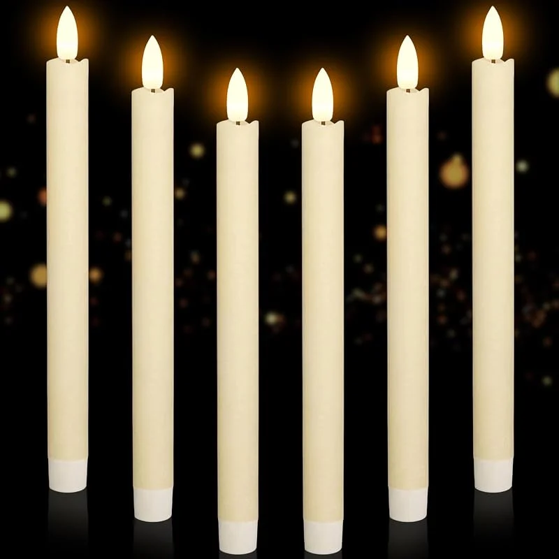 LQTSLFM 6 Piezas Velas LED Beige Largas Sin Llama Velas Electricas Vela LED Larga Velas Pilas Largas para Halloween, Navidad, Bodas, Fiesta(Requiere 2 Pilas AA, No Incluidas) — Cena a la luz de velas