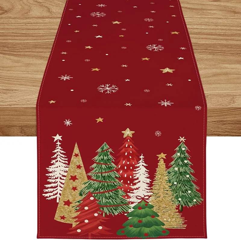 ZWJD Camino de Mesa Navideño 40x300 Moderno Rojo con Árboles de Navidad y Copos de Nieve, Decoración Festiva para Mesa Invernal, Ideal para Fiestas, Comedor y Sala de Estar — Adviento y mesa
