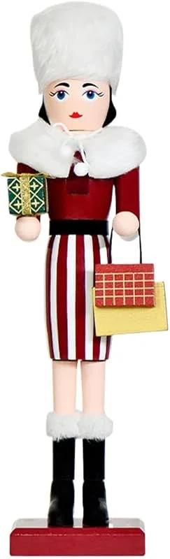 Fravsiu Cascanueces de Navidad Femenino Centro de Mesa Madera 36, 5 cm — Decoracion Navidad