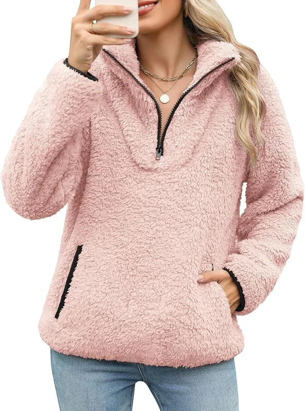 Visita la tienda de RITOSTA Sudaderas Mujer sin Capucha Chaqueta Forro Polar Suéter de Invierno Otoño Jersey con Media Cremallera y Bolsillos Casual Manga Larga Sweatshirt Caliente Sudadera Deporte — Ropa Navidad