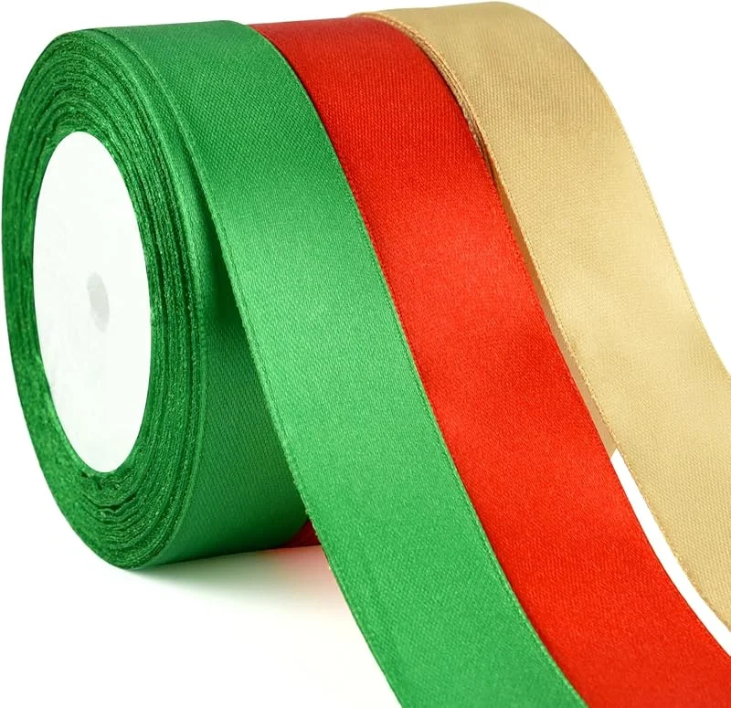 Visita la tienda de ASTARON ASTARON Cinta de Satén para Manualidades Navideñas 2.5cm, Cinta de Tela Roja Verde Dorada para Envoltura de Regalos Ramos DIY Lazos para el Cabello Cinta de Seda para Decoraciones — Envoltorio regalo