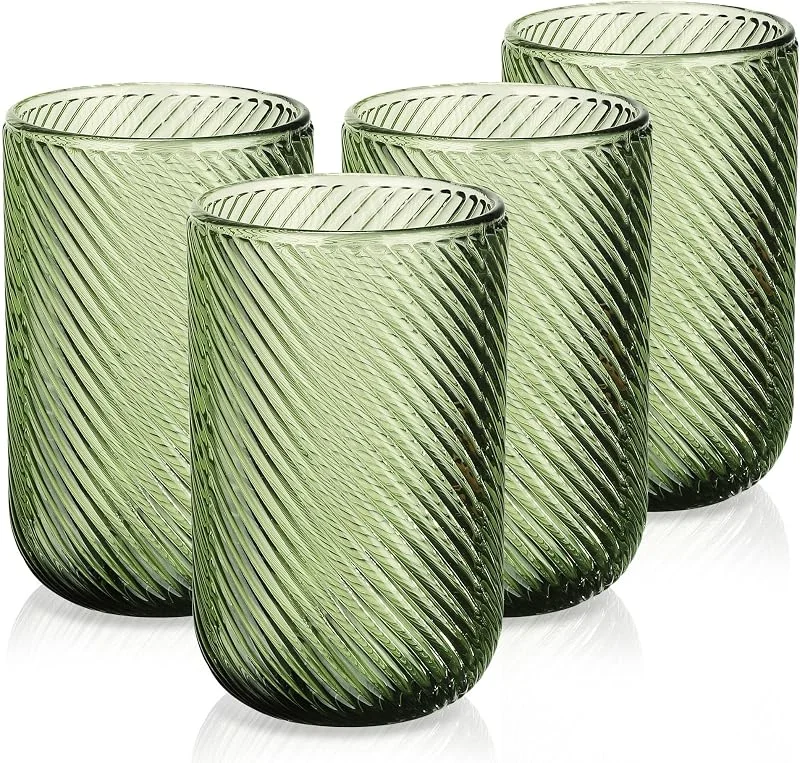 Visita la tienda de Joeyan Joeyan 410ml Vasos de Cristal agua Verde con Relieve Acanalado, Juego de 4 — Vino y mesa festiva