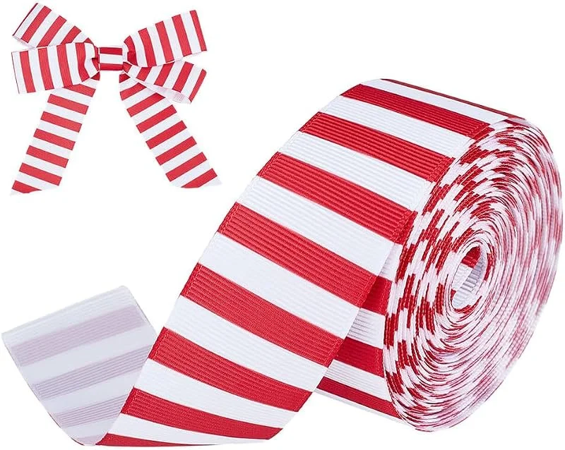Visita la tienda de PH PandaHall PH PandaHall Cinta de rayas rojas y blancas de 10.94 yardas, cintas de tela de grogrén de poliéster rojo y blanco para envolver regalos, árbol de Navidad, costura, hogar, fiesta, decoración de boda — Envoltorio regalo