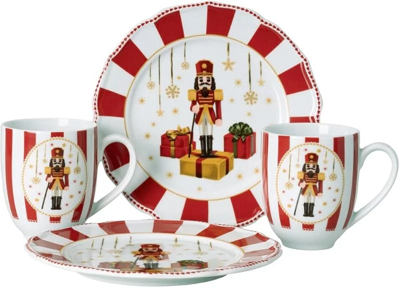 Hutschenreuther Christmas Love Set de 4 platos rojos 22 cm 2 x tazas con mango 0, 40 l en caja de regalo — Adviento y mesa