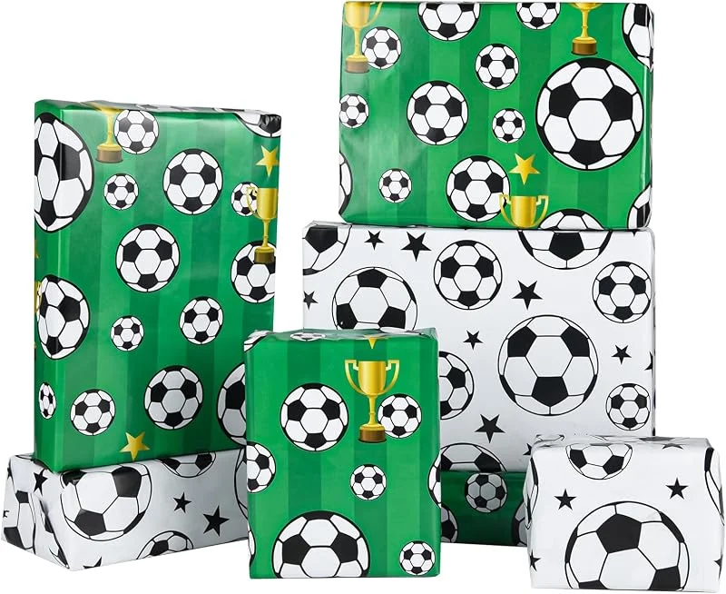 Visita la tienda de PLULON PLULON 8 Hojas Papel de Regalo de Fútbol para Cumpleaños de Niños, 70x50 cm Reciclable para Deportes, Hombres y Fiestas — Envoltorio regalo