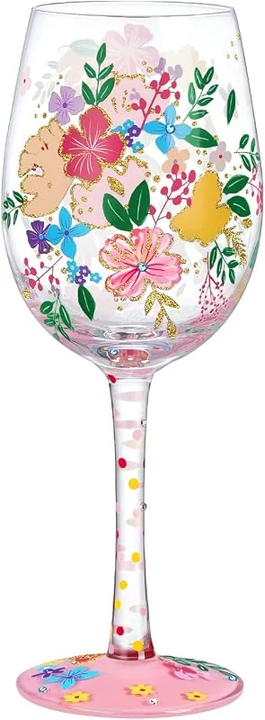 Visita la tienda de NymphFable NymphFable Copas Vino Colores Pintada a Mano Flores Silvestres Personalizada Copa de Vino Tinto 15 oz para Cumpleaños, Bodas, Fiestas de Compromiso — Vino y mesa festiva