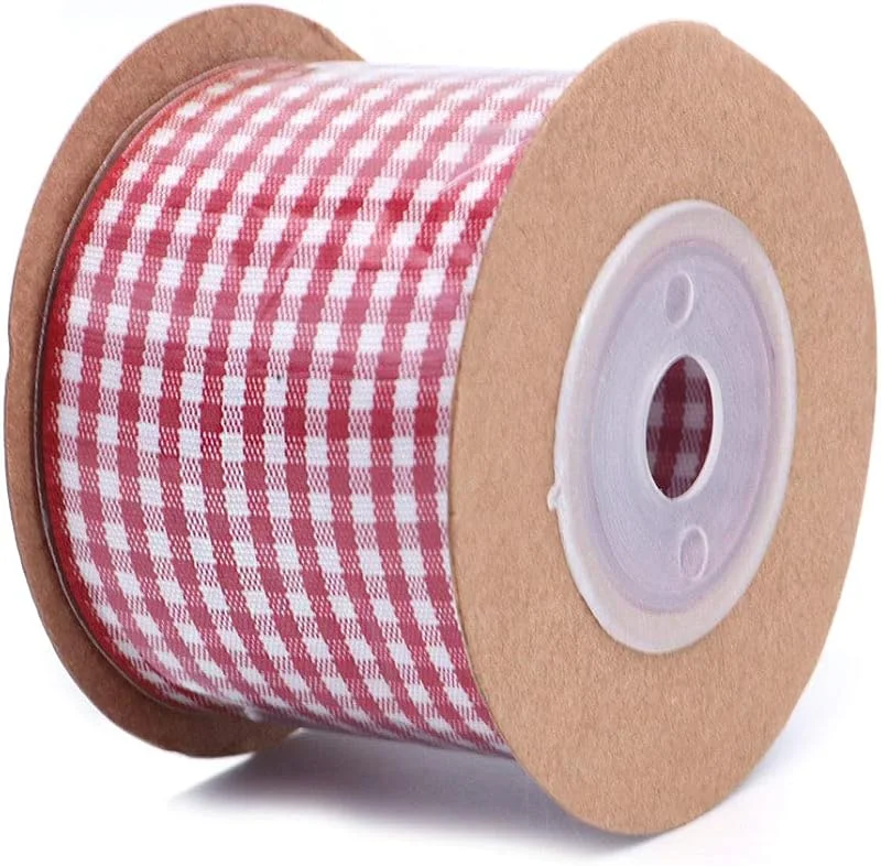 ANCLLO Cinta de arpillera a cuadros roja, cinta de Navidad con alambre, cinta para envolver, para manualidades de Navidad, lazos florales, 38mm x 5m — Envoltorio regalo