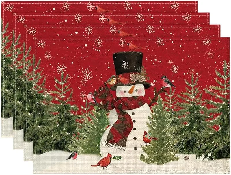 BUKYCAT Manteles Individuales de Navidad, 30 x 45 cm, Manteles Individuales Lavables, Mantel Individual Estampado Cosido a Mano, Apto para Decoración de Mesa Y Navideña (A) — Hogar y cocina