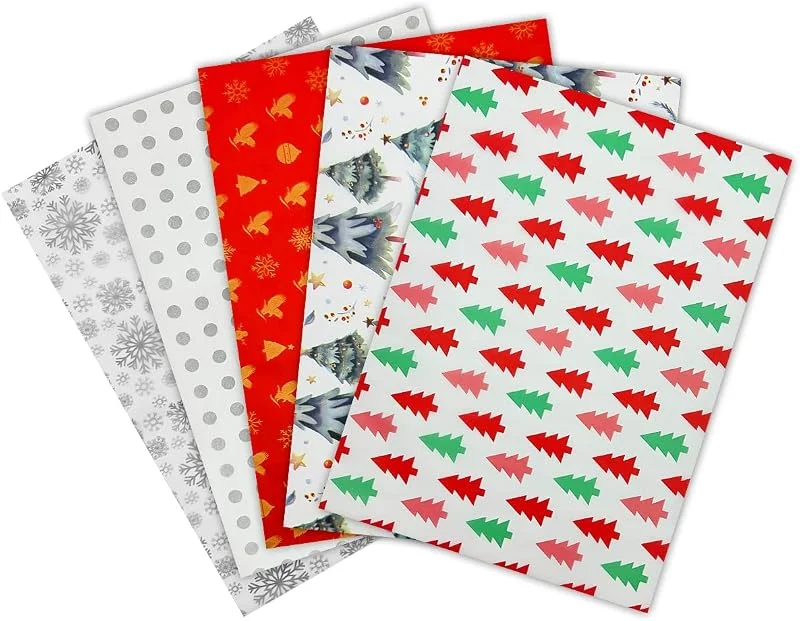ZHNERY Papel de seda navideño para envolver regalos - Diseño festivo verde y blanco 25 hojas Papel de seda con 5 patrones diferentes 50 x 35 cm para envolver regalos de manualidades navideñas — Envoltorio regalo