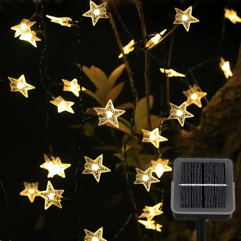 Ninonly Guirnaldas Luces Exterior Solar, 14m 120 LED Luces Estrellas Cadena Solares, 8 Modos Luz Solares Exterior Impermeable, Cadena Luces Decoración para Jardín Navidad Festivales Dormitorio Bodas — Luces Navidad