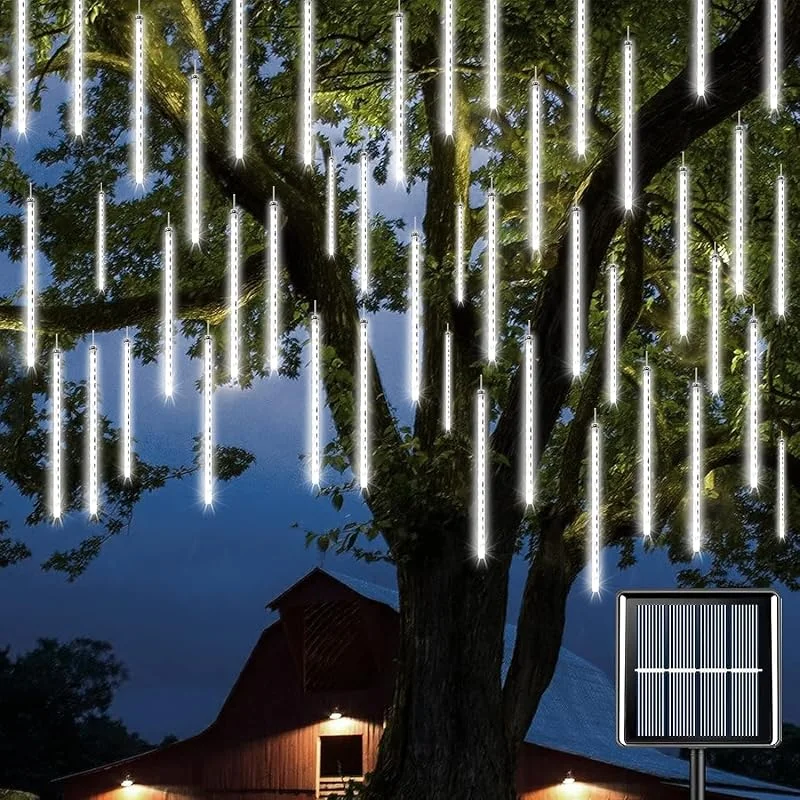ATFKZADV Guirnalda Luces Solar Meteoros Lluvia Luces Exterior con 11.8 Pulgadas 8 Tubos 240 LED，Luces de Ducha de Meteoritos IP65 Impermeables para Árbol de Navidad Jardín Patio Bodas Fiesta — Luces Navidad