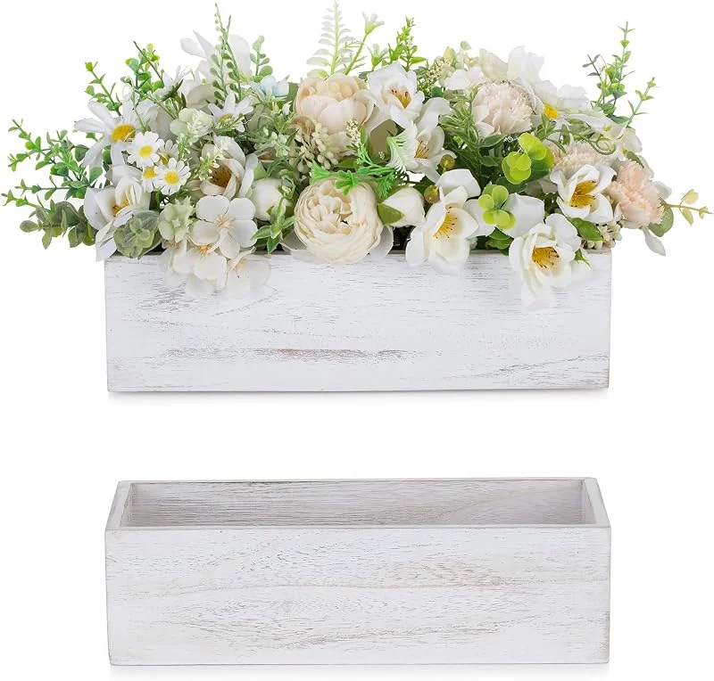 Visita la tienda de Nuptio NUPTIO Centros de Mesa de Madera Caja: 2 Piezas 30cm Centro de Mesa de Flores Rectangular Florero Blanco Rústico Cajas Largas para Boda Fiesta Navidad Decoraciones — Hogar y cocina