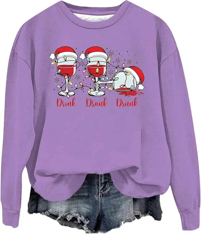 Generisch Sudadera navideña para mujer, sudadera para mujer, suéter de Navidad, divertido y feo, cuello redondo, manga larga, suéter de Navidad, camiseta de invierno — Ropa Navidad