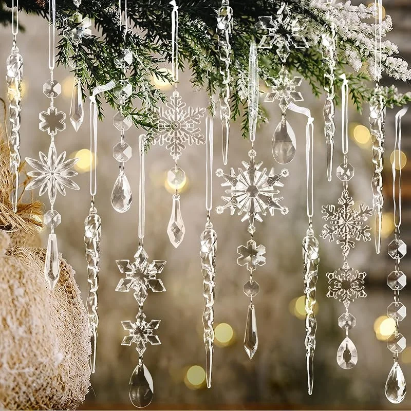 OuMuaMua 18 Adornos de Cristal para decoración de árbol de Navidad, Colgantes de acrílico, Copos de Nieve, carámbanos, Adornos de Cristal para árbol de Navidad, Suministros de Fiesta de Año Nuevo — Decoracion Navidad