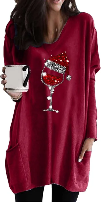 Visita la tienda de OMZIN OMZIN Sudadera de Navidad para mujer, manga larga, suéter de Navidad con estampado cómico traje de Navidad, borgoña, 3XL — Ropa Navidad