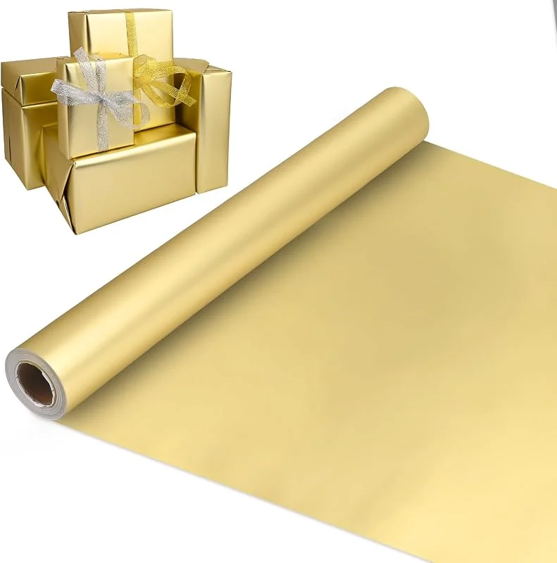 Ambesty 43cm X 15m Papel de Regalo Metálico Dorado, Papel de Regalo Mate de Color Sólido, Perfecto para Cumpleaños, Bodas, Baby Shower, Fiestas, Decoraciones de Regalos de Festivales — Envoltorio regalo