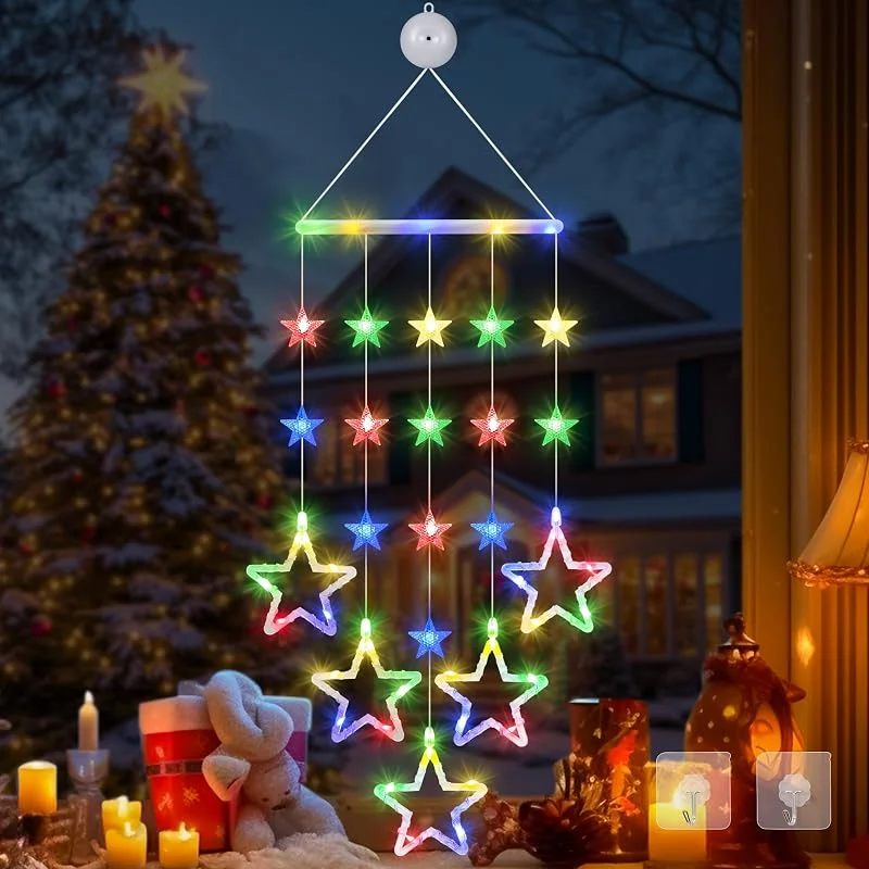 Tacobey Luces Navidad para Ventana con Estrella, 87*26cm Cortina Luce a Pilas — Decoracion Navidad