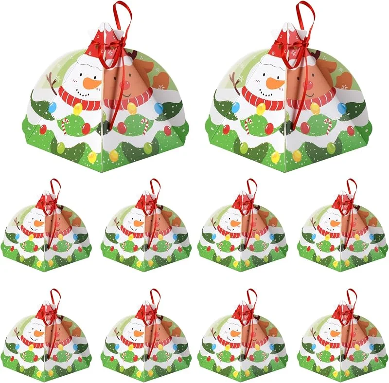 KASESSS 10 Piezas Cajitas Regalo Pequeñas Navidad, Cajas Regalo Navidad, Triángulo Cajitas para Chuches, Cajas para Chuches Muñeco de Nieve Alce para Envolver Dulces Chocolate Pequeños Obsequios — Envoltorio regalo