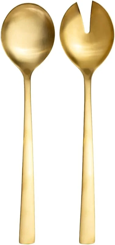 Intirilife set de cubiertos para ensalada acero inoxidable 18, 0 en oro- 24.5 cm- Set de cubiertos, tenedor para ensalada, cuchara para servir, acero inoxidable pulido, mate, apto para lavavajillas — Adviento y mesa