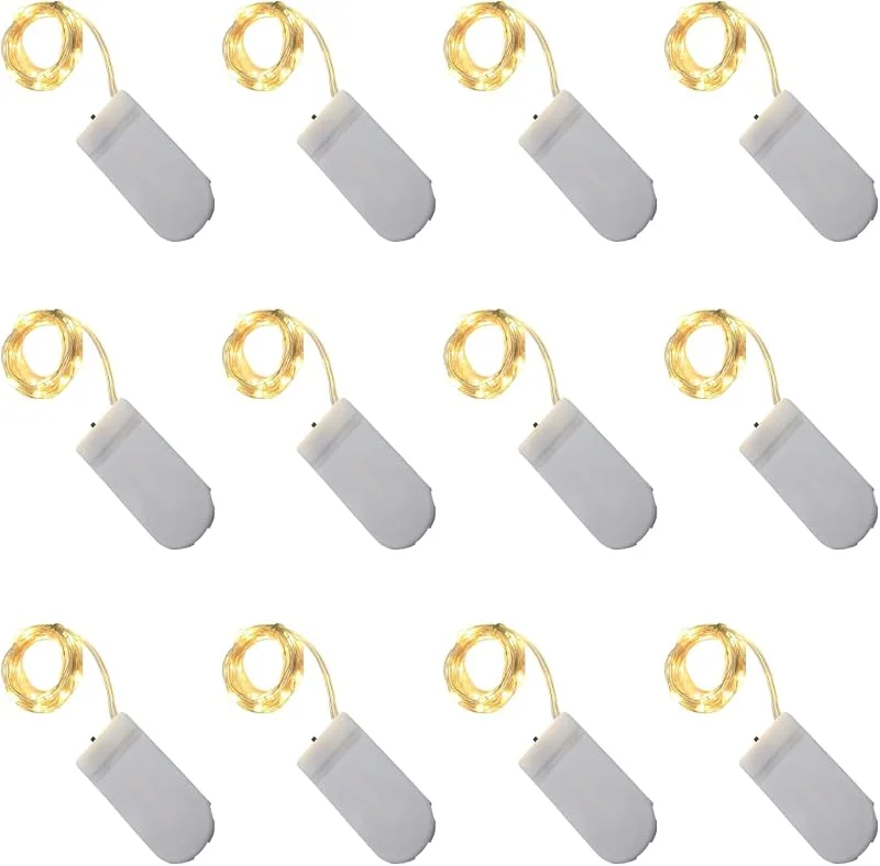 Mewneap Cadena de luces LED con batería, 2 luces de 1M, 10 LEDs, color blanco cálido, mini cadena de luces de cobre flexible para interior, para bodas, cumpleaños — Luces Navidad