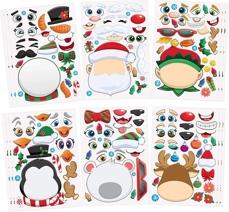 Visita la tienda de JOYIN JOYIN 24 Pcs Pegatinas para Bricolaje, Hacer sus propios personajes, Mezcla y Combina de Hojas de Pegatinas, Elfo, Papá Noel, Muñeco de Nieve, Pingüino y Oso Polar, Regalo para Niños de Navidad — Envoltorio regalo