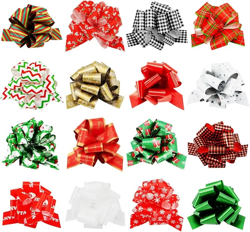 Yuaerbuo 32 lazos de Navidad autoadhesivos de 13 cm, lazos de regalo de Navidad, accesorios para envolver regalos de Navidad, decoración navideña, 16 colores mezclados — Envoltorio regalo