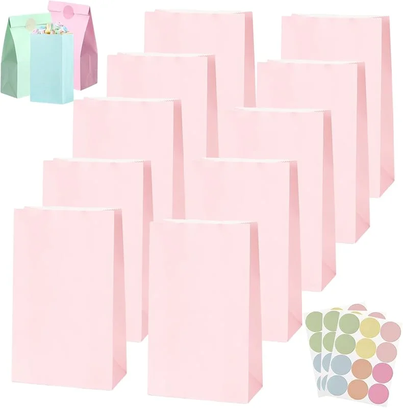 COSORO 30 Bolsas Regalo Cumpleaños Infantil con 36 Pegatinas, Bolso Pequeño de Papel Pequeños Rosa 24x13x8cm, Bolsitas Galletas Caramelos de Niños, Regalos para Fiestas Cumpleaños, Navidad, Bodas, Halloween — Envoltorio regalo