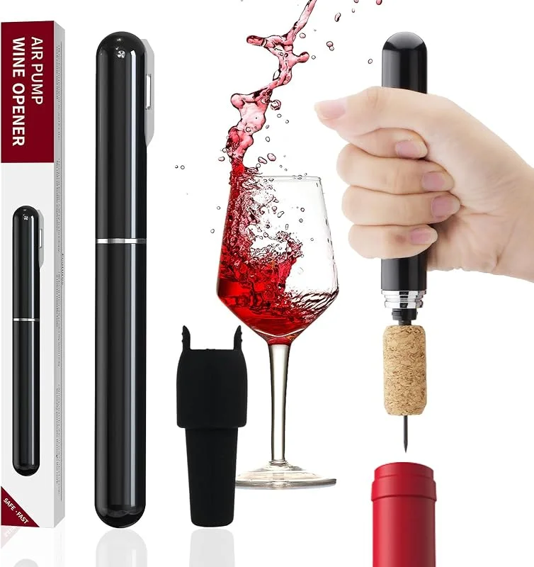 FBBULES Set de Sacacorchos de Aire a Presión, Tapones de Silicona, Negro — Vino y mesa festiva