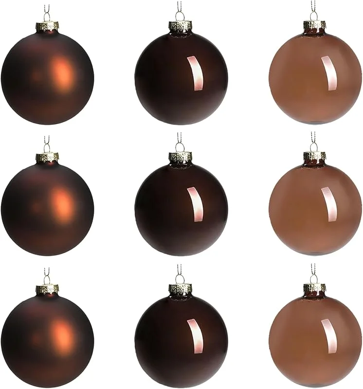DN DECONATION Adornos de Bola de Navidad de Cristal marrón, Bolas de Navidad Colgantes de 3.15 Pulgadas para decoración de árbol de Navidad, Juego de 9 Decoraciones para Vacaciones, Halloween, Regalo — Decoracion Navidad