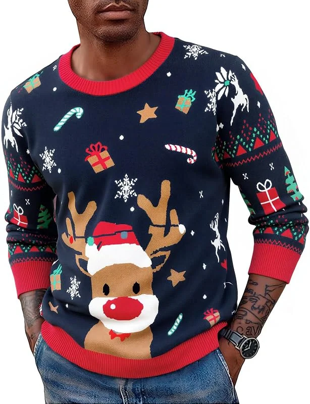 Visita la tienda de Saodimallsu Saodimallsu Ugly Christmas Suéteres Hombre Jersey Navideños Familia Mujer Niños Unisex Suéter De Navidad Invierno Patrón De Reno — Ropa Navidad