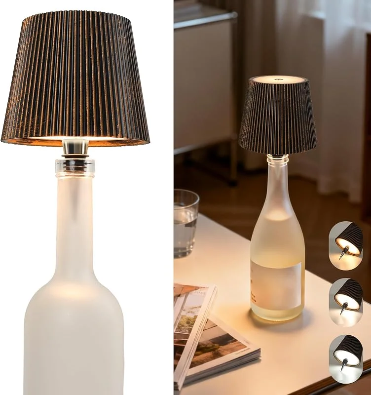 Beaeet Lámpara Botella Inalámbrica LED Sin Cable Color Bronce Antiguo, Control Táctil 3 Colores Regulable, USB-C Recargable, Decorativa Portátil para Hogar Terraza Camping, Regalo Ideal — Cena a la luz de velas