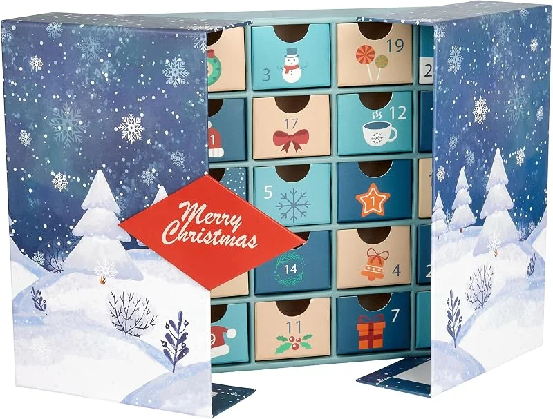 Visita la tienda de BRUBAKER BRUBAKER Calendario de Adviento para Rellenar - Cuenta Atrás Navideña Bricolaje para Abrir con 24 Puertas para Cupones, Dulces y otras Sorpresas - 27 cm de Alto, de Cartón - Azul — Adviento y mesa