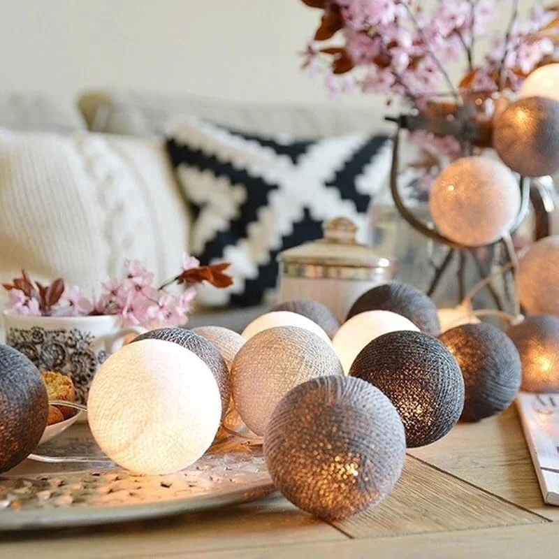 HOTUT - Guirnalda de luces de bola de algodón, 3, 3 m, luces de bola de algodón de hadas, 20 bolas LED USB, bola colorida, LED para habitación infantil, dormitorio, Navidad, boda, fiesta — Luces Navidad