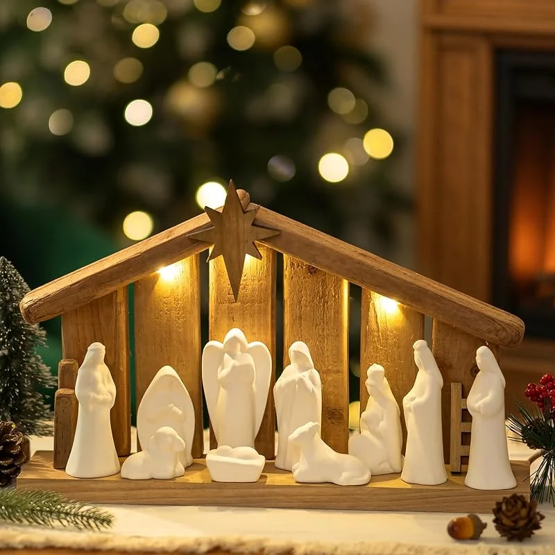 Hanobe Belén de Navidad juego completo: 10 figuras de belén de cerámica y — Decoracion Navidad