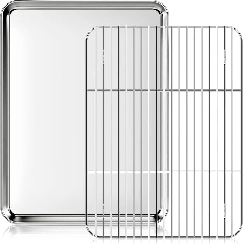 Fire More Bandeja de horno con rejilla, Bandeja de horno de acero inoxidable 40, 5 x 30, 5 x 2, 5 cm, para horno, asar y servir — Hogar y cocina