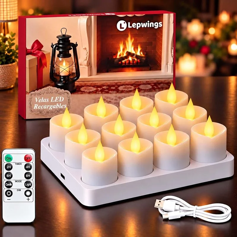 Visita la tienda de Lepwings Lepwings Velas LED Recargables 12 Pz Sin Llama con Base de Carga USB-C — Cena a la luz de velas