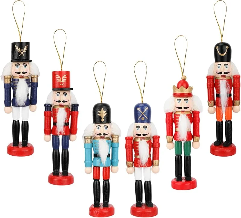 Visita la tienda de QKURT 6 adornos de cascanueces de Navidad, 13 cm, mini soldado cascanueces de madera, figuras de cascanueces de Navidad, adornos colgantes, colgante de marioneta de cascanueces para árbol de Navidad — Decoracion Navidad