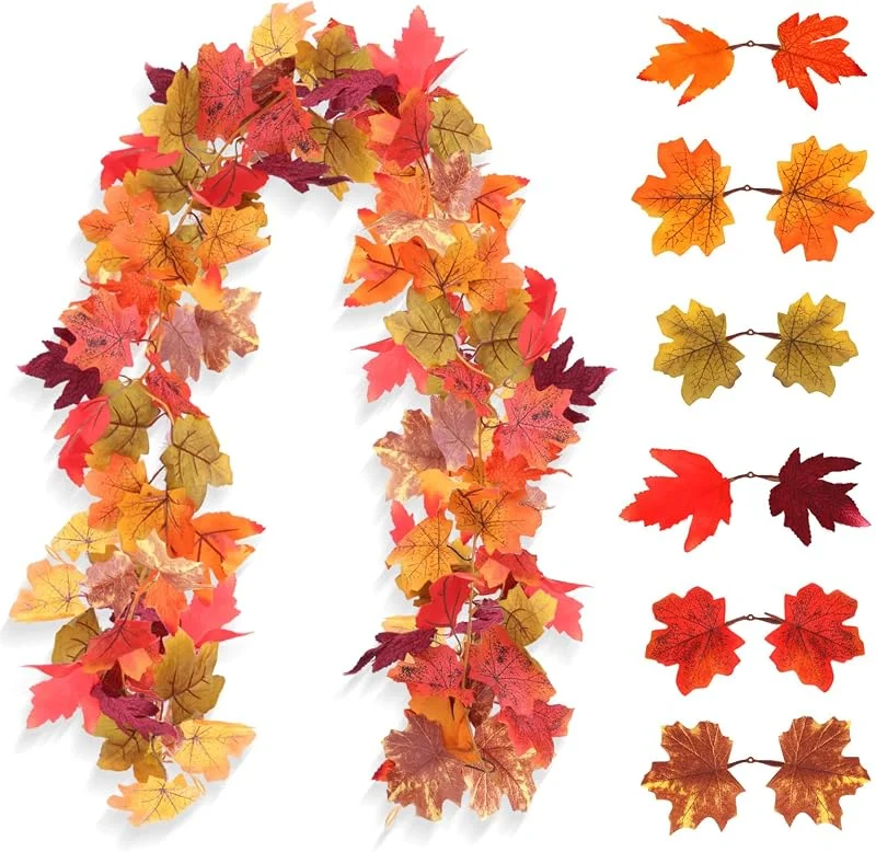 FGHB 2 Piezas Artificiales Hojas de Arce otoño Guirnalda 5.7Ft, Piezas de caída Colgando la Vid Guirnalda viñas Colgando Plantas Colorida decoración de otoño para casa Navidad Acción de Gracias Boda — Decoracion Navidad